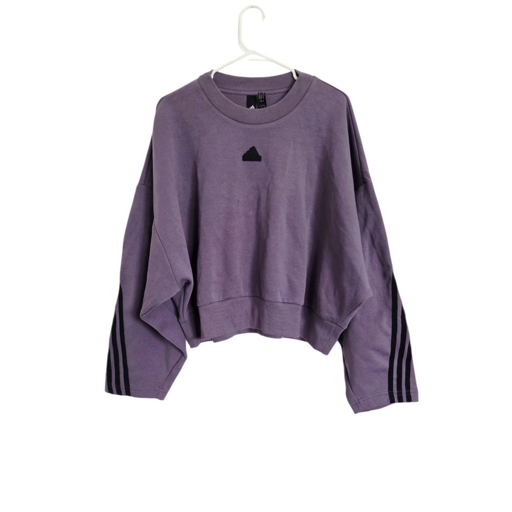 adidas Women's Future Icons 3-Stripes Cropped Sweatshirt XL Oversized Purple NEW